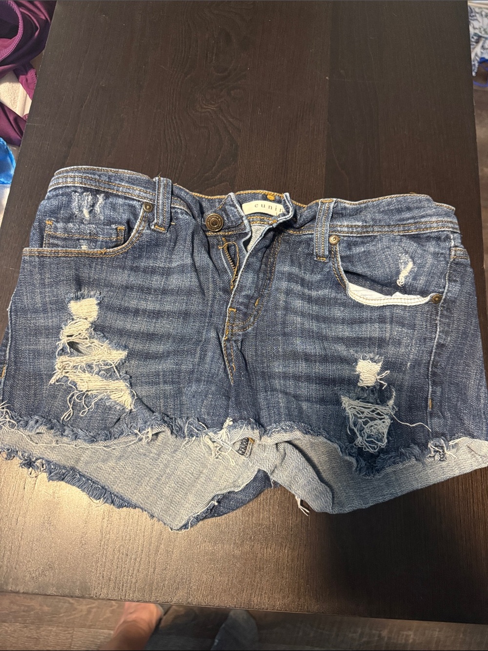 eunina Distressed Blue Denim Jean Shorts
